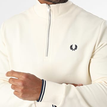 Fred Perry - M3574 Sudadera con cuello y media cremallera Crudo