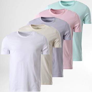 LBO - Conjunto de 5 t-shirts normais Branco Bege Rosa Roxo Azul claro