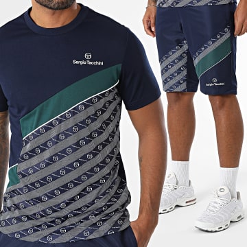 Sergio Tacchini - Ensemble Tee Shirt Et Short Jogging Spirale 40876 40877 Bleu Marine