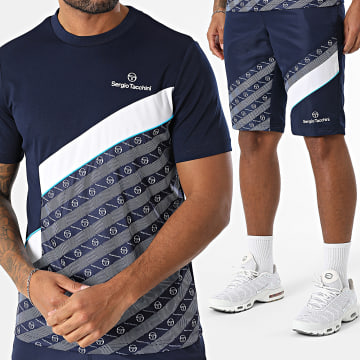 Sergio Tacchini - Spirale 40876 40877 Conjunto de camiseta y pantalón corto azul marino blanco