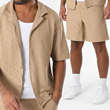 Uniplay - Set camicia a maniche corte e pantaloncini da jogging 213 Cammello chiaro