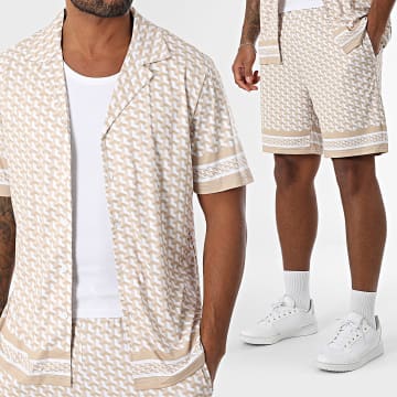 Zayne Paris  - Set Kurzarmhemd Und Jogginghose 107 Beige Weiß
