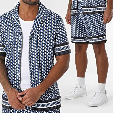 Zayne Paris  - Set Kurzarmhemd Und Jogginghose 087 Schwarz Marineblau Weiß