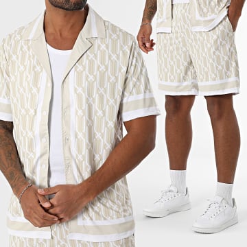 Zayne Paris  - Set Kurzarmhemd Und Jogginghose 087 Beige Weiß