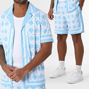 Zayne Paris  - Conjunto de camisa de manga corta y pantalón corto 086 Azul claro Blanco