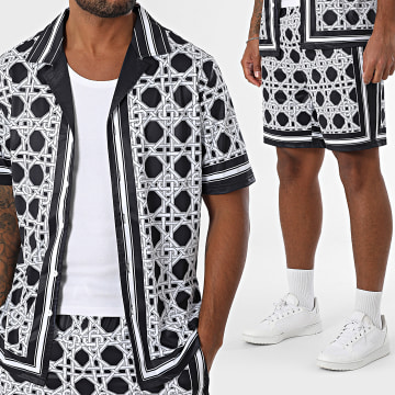 Zayne Paris  - Conjunto de camisa de manga corta y pantalón corto 086 Negro Blanco