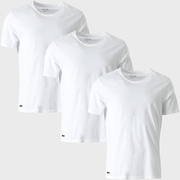 Lacoste - Lot De 3 Tee Shirts Slim Logo Brodé Crocodile Blanc