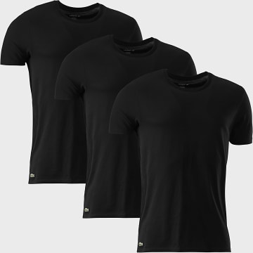 Lacoste - Lot De 3 Tee Shirts Slim Logo Brodé Crocodile Noir