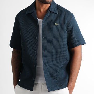 Lacoste - Camisa Manga Corta Azul Marino Logo Waffle Cocodrilo Bordado
