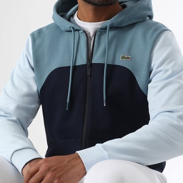 Lacoste - Sweat Zippé Capuche Logo Brodé Crocodile Bleu Clair Bleu Marine