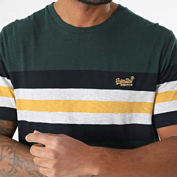 Superdry - Essential Stripe T-shirt M1012209A Donkergroen Marine Grijs Heide Geel