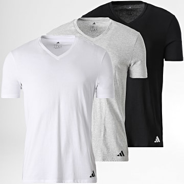 Adidas Sportswear - Lot De 3 Tee Shirts Col V Active Core JK3999 Blanc Gris Chiné Noir