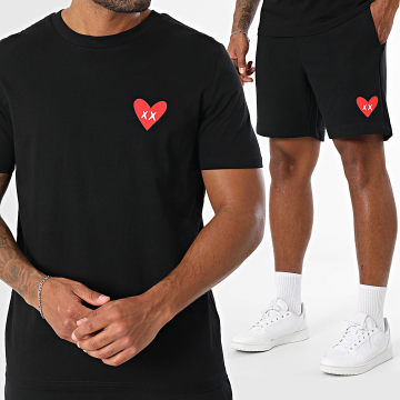 Luxury Lovers - Conjunto de camiseta negra Heart y pantalón corto Jogging