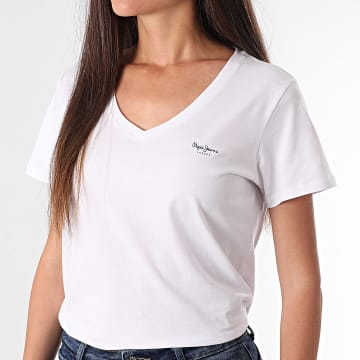 Pepe Jeans - Tee Shirt Femme Col V Macy PL506051 Blanc
