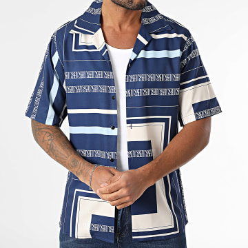 Classic Series - Hemd Kurzarm 044 Marineblau Weiß Beige