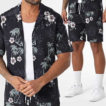 Classic Series - Ensemble Chemise Manches Courtes Et Short Jogging 036 Noir Floral