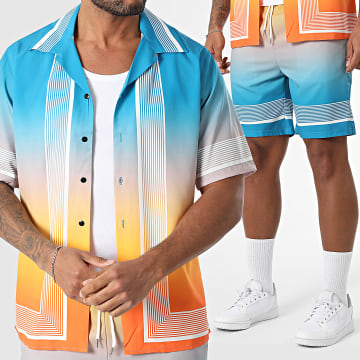 Classic Series - Ensemble Chemise Manches Courtes Et Short Jogging 040 Bleu Orange Jaune Dégradé