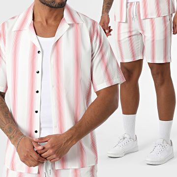 Classic Series - Ensemble Chemise Manches Courtes Et Short Jogging 037 Blanc Rouge