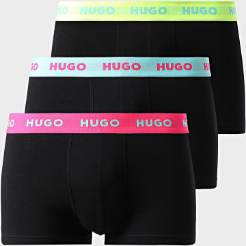 HUGO - Lot De 3 Boxers 50532611 Noir Bleu Clair Rose Fluo Jaune Fluo