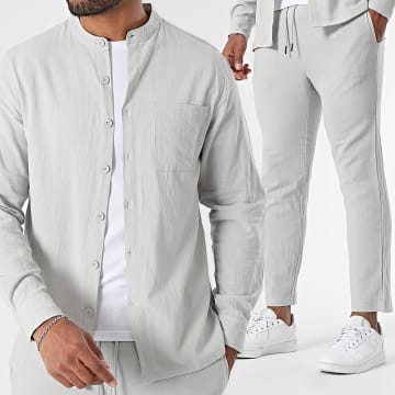 Zayne Paris  - Long-sleeved Shirt and Summer Trouser Set 139 Grey