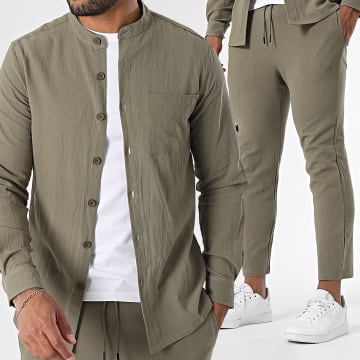 Zayne Paris  - Ensemble Chemise Manches Longues Et Pantalon Estival 139 Vert Kaki