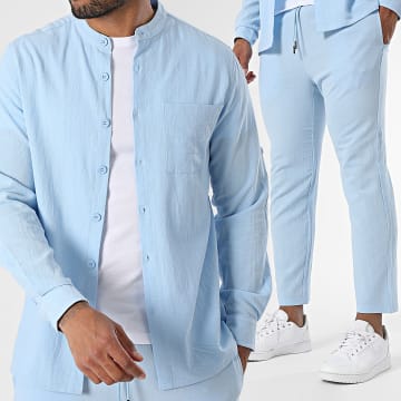 Zayne Paris  - Long-sleeved Shirt and Summer Trouser Set 139 Light Blue