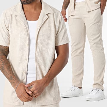 Zayne Paris  - Ensemble Chemise Manches Courtes Et Pantalon Texturé 132 Beige