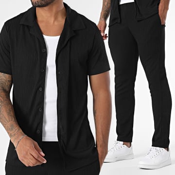Zayne Paris  - Ensemble Chemise Manches Courtes Et Pantalon Texturé 133 Noir