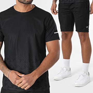Zayne Paris  - Ensemble Tee Shirt Et Short Jogging A Bandes 152 Noir
