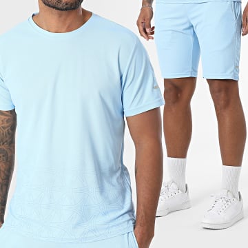 Zayne Paris  - Ensemble Tee Shirt Et Short Jogging A Bandes 152 Bleu Clair