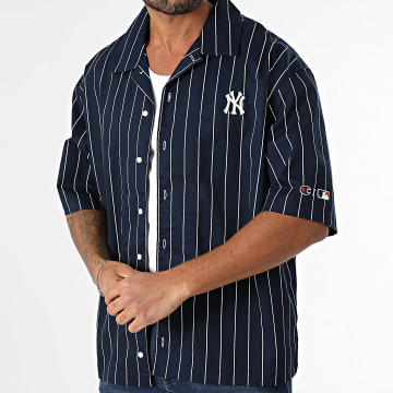 Champion - NY 221041 Camicia a maniche corte a righe bianche e blu navy