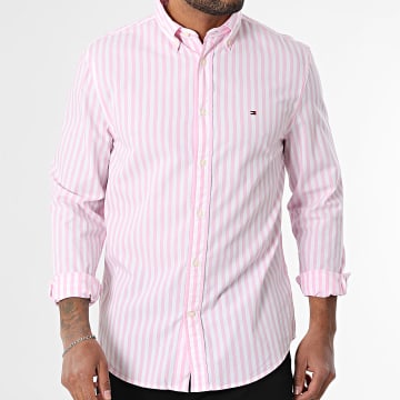 Tommy Hilfiger - Langarmshirt Gestreift Flex Poplin Blod Stripe 9159 Rosa Weiß