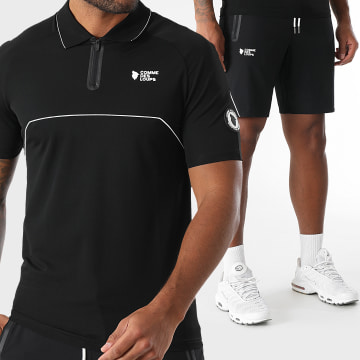 Comme Des Loups - Conjunto de polo negro con cuello de cremallera y pantalón corto de Melbourne
