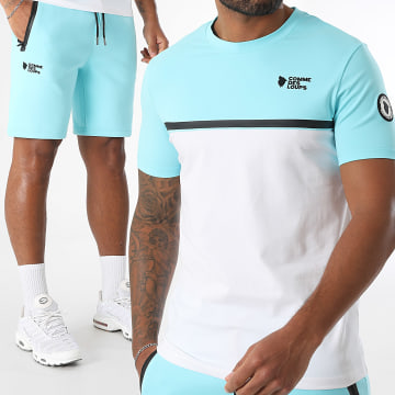 Comme Des Loups - Conjunto de camiseta y pantalón corto Everest azul claro y blanco