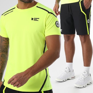 Comme Des Loups - Ensemble Tee Shirt Et Short Jogging Compressor Jaune Fluo Noir