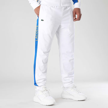 Lacoste - Blanco Azul Real Cocodrilo Logo Rayas Pantalón Jogging