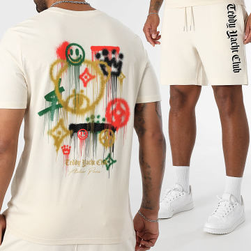 Teddy Yacht Club - Conjunto de camiseta y pantalón corto Atelier Paris Beige Picto