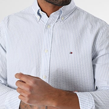 Tommy Hilfiger - Seersucker Camisa Manga Larga 8571 Blanco Azul Claro