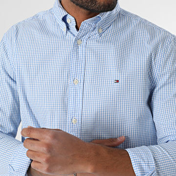 Tommy Hilfiger - Camisa de manga larga de popelina flexible 7548 Azul claro Blanco