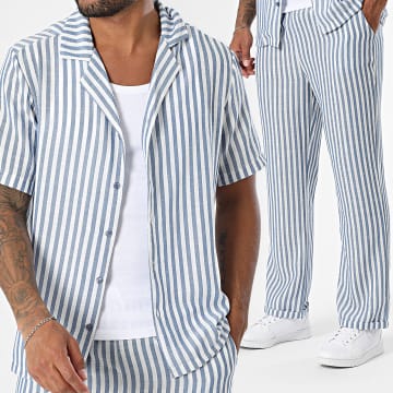 Uniplay - Ensemble Chemise Manches Courtes Et Pantalon A Rayures 125 Blanc Bleu Roi