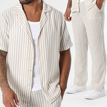 Uniplay - Conjunto Camisa Manga Corta Y Pantalón A Rayas 125 Blanco Beige