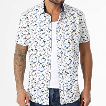 Classic Series - Chemise Manches Courtes 002 Blanc Gris Clair Bleu Marine