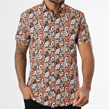 Classic Series - Camicia a maniche corte 002 Nero Arancione Floreale