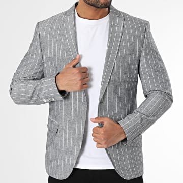 Mackten - Veste Blazer A Rayures 111 Gris Blanc Chiné