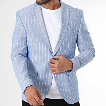 Mackten - Veste Blazer A Rayures 110 Bleu Clair Blanc Chiné