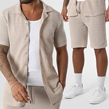 Mackten - Shirt met korte mouwen en gebreide joggingbroek 563 Set beige