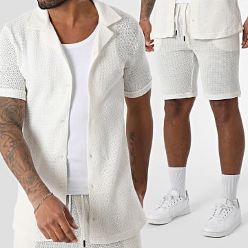 Mackten - Shirt met korte mouwen en gebreide joggingbroek 563 Set licht beige