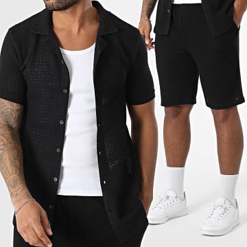 Mackten - 563 Zwart shirt met korte mouwen en gebreide joggingshortset