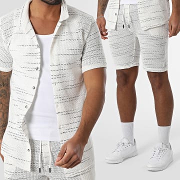 Mackten - Shirt met korte mouwen en gebreide joggingbroek 559 Set licht beige marineblauw