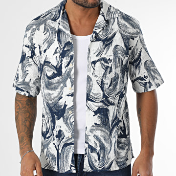 Uniplay - 132 Camisa blanca azul marino de manga corta